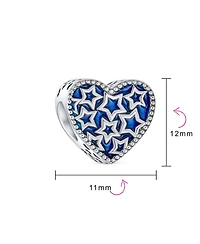 Bling Jewelry Patriotic Midnight Blue Stars Heart Charm Bead Sterling Silver Bracelet