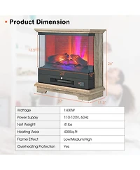 Sugift 27 Inch Freestanding Electric Fireplace with 3-Level Vivid Flame Thermostat
