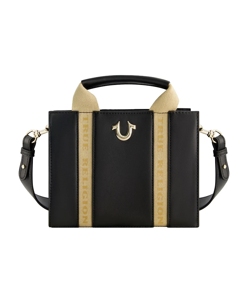 True Religion Licensed Faux Leather Mini Tote Bag with Branded Straps