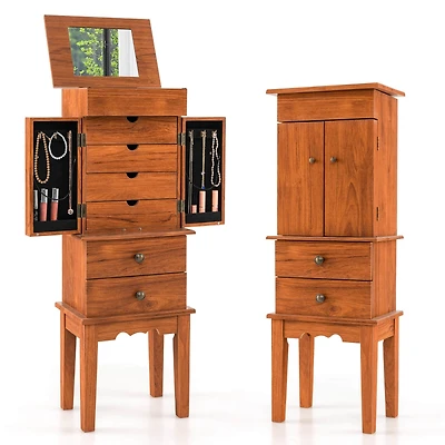 Costway Vintage Jewelry Cabinet Chest Storage Organizer Drawers&Mirror