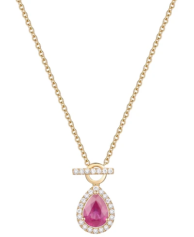 Emerald (1 ct. t.w.) & Diamond (1/4 Pear Halo Toggle 18" Pendant Necklace 14k Gold (Also available Ruby Sapphire