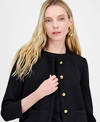 Anne Klein Women's Braid-Trim Textured Five-Button Jacket
