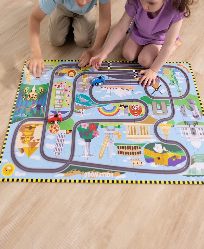 Melissa and Doug Race Track Floor Puzzle and Play Set