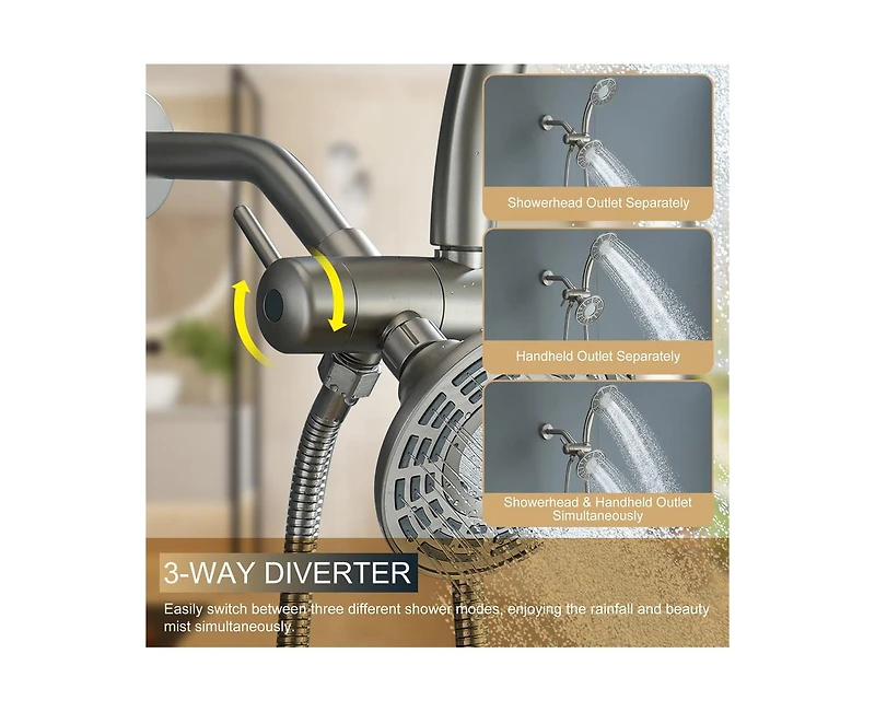 3-Function Dual Shower Head and Handheld with Bathtub Spout Rough in-valve