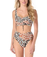 Coco Reef Womens Elevate Printed Ruched Underwire Bikini Top Inspire Printed Bikini Bottoms