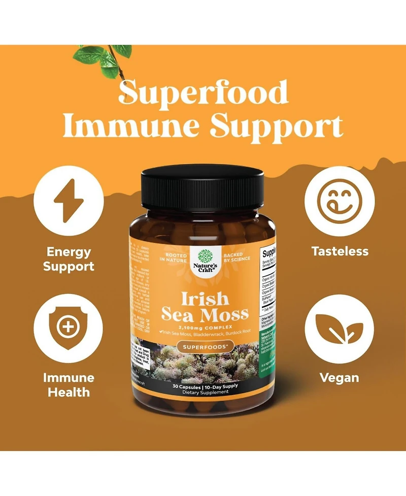 Nature's Craft Irish Sea Moss Capsules, Superfood Blend for Immune Support Heart Health Fertility Joint Health and Thyroid Support, Nature's Craft