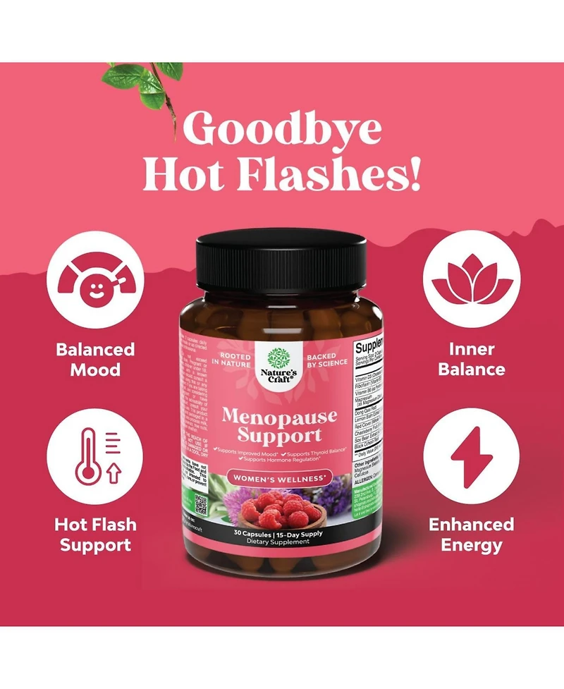 Nature's Craft Menopause Support Capsules, Hormone Balance for Women for Night Sweats Mood, Nature's Craft, 30ct
