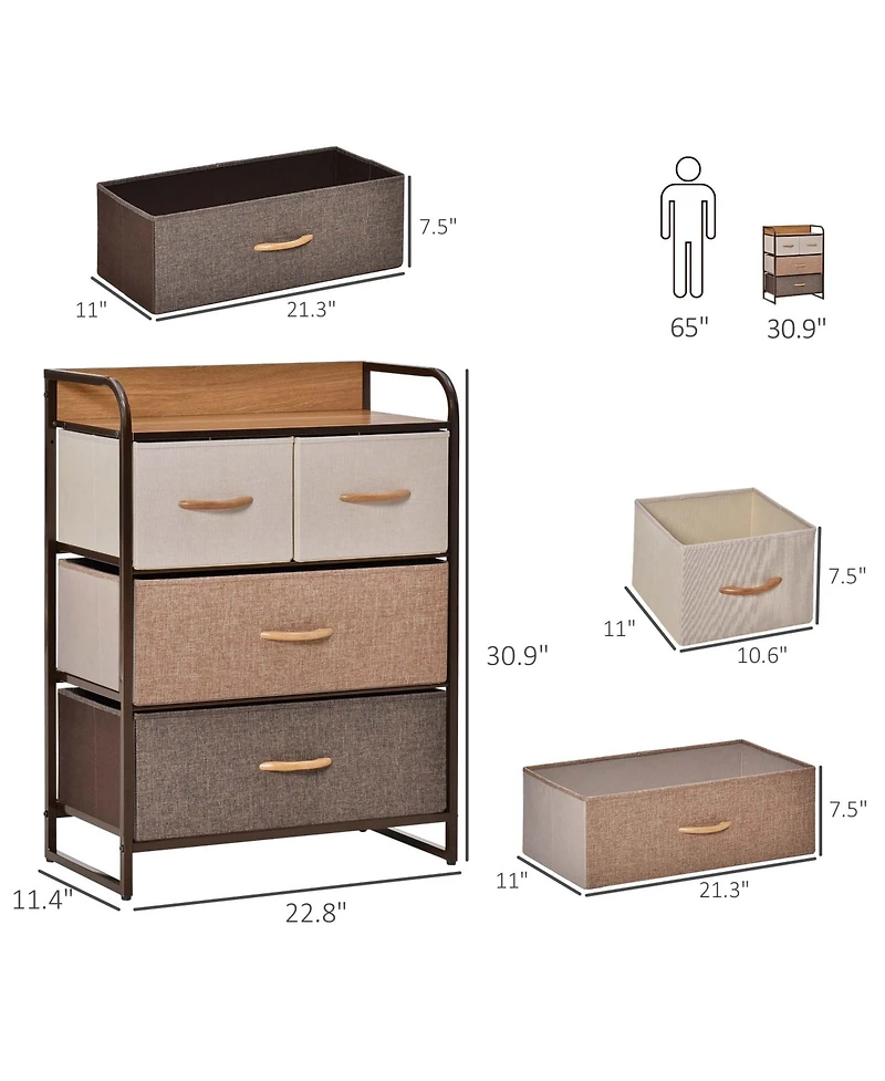 Homcom 4-Bin Dresser, 3-Tier Fabric Bins with Steel Frame