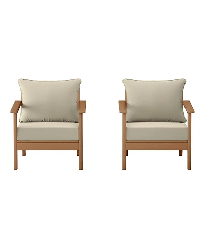 WestinTrends Outdoor Modern Hdpe Patio Teak Club Chairs with Deep Seat Cushions (Set of 2)