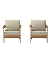 WestinTrends Outdoor Modern Hdpe Patio Teak Club Chairs with Deep Seat Cushions (Set of 2)