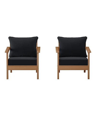 WestinTrends Outdoor Modern Hdpe Patio Teak Club Chairs with Deep Seat Cushions (Set of 2)