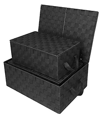 Sorbus 3 Pack Decorative Stackable Woven Basket with Lid and Built-in Rope Carry Handles - Great for Storage and Organization