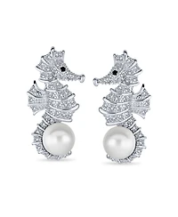 Bling Jewelry Nautical Cubic Zirconia Cz White Simulated Pearl Seahorse Earrings Brass