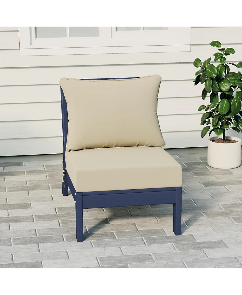 WestinTrends Outdoor Hdpe Deep Seating Modular Armless Patio Blue Chair with Cushions
