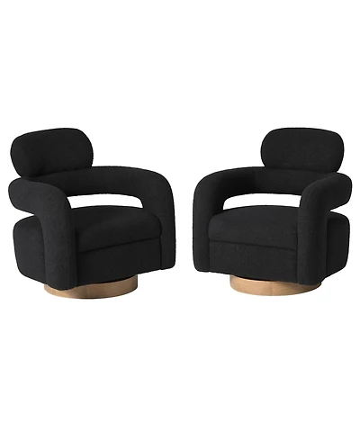 WestinTrends Mid-Century Modern Faux Sherpa Swivel Barrel Accent Chair (Set of 2)