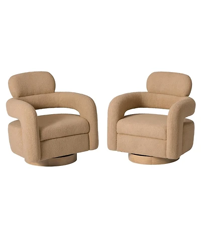 WestinTrends Mid-Century Modern Faux Sherpa Swivel Barrel Accent Chair (Set of 2)