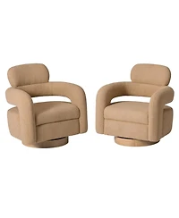 WestinTrends Mid-Century Modern Faux Sherpa Swivel Barrel Accent Chair (Set of 2)
