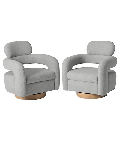 WestinTrends Mid-Century Modern Faux Sherpa Swivel Barrel Accent Chair (Set of 2)