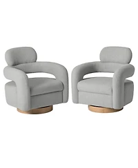 WestinTrends Mid-Century Modern Faux Sherpa Swivel Barrel Accent Chair (Set of 2)