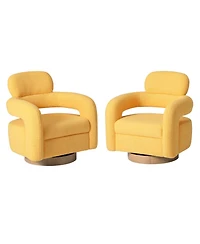 WestinTrends Mid-Century Modern Faux Sherpa Swivel Barrel Accent Chair (Set of 2)
