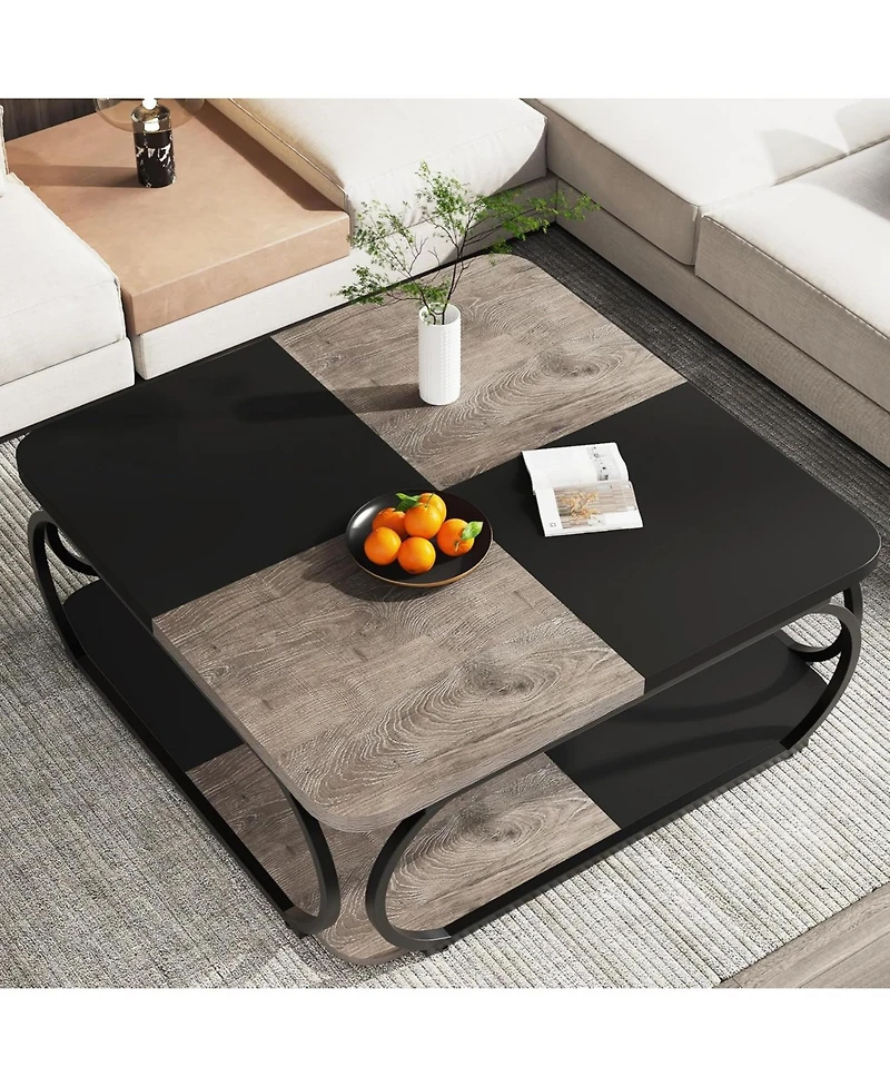 Tribesigns Coffee Table with Open Storage Shelf for Living Room, 39 Inch Large Wood Center Square Low Tables 2 Tier Farmhouse Tea w