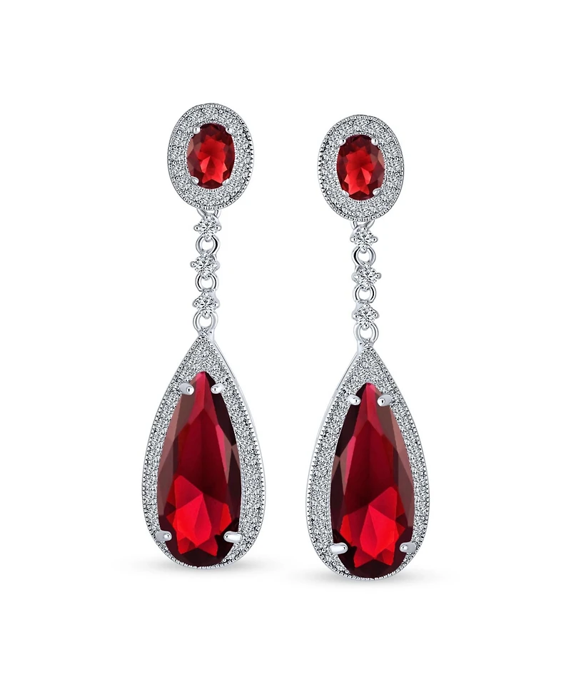 Bling Jewelry Classic Art Deco Style Halo Linear Long Cz Statement Dangle Teardrop Chandelier Earrings Silver Plated