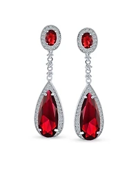 Bling Jewelry Classic Art Deco Style Halo Linear Long Cz Statement Dangle Teardrop Chandelier Earrings Silver Plated