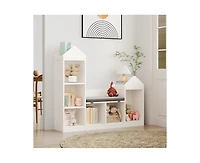 Gaomon Kids Bookshelf with Reading Nook 47.75in Width Children Bookcase 6-Cubby Toy Storage Organizer Seat Cushion Wooden Storage Bench Playhouse Cabi