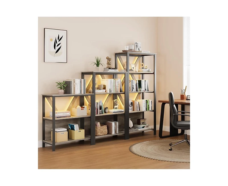 gaomon 4 Tier Bookshelf with Led Lights, Tall Bookcase with Open Display Shelves