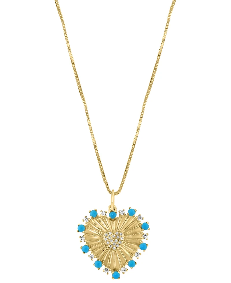 Effy Turquoise & Diamond (1/8 ct. t.w.) Sunray Heart 18" Pendant Necklace in 14k Gold
