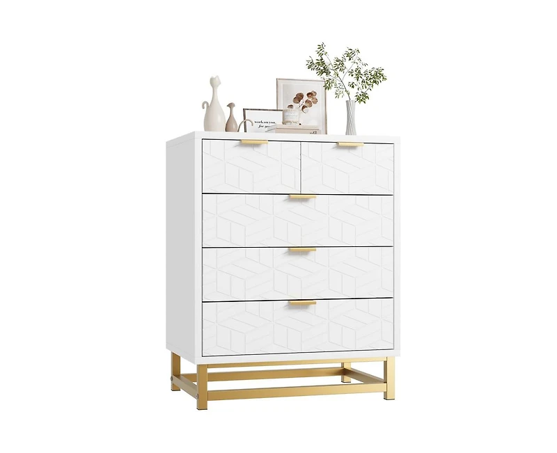 Dresser for Bedroom, 5 Drawer Dresser with Metal Legs, Modern Dresser Chest Organizer with Wide Storage, Chest of Drawers for Bedroom, Living Room, En