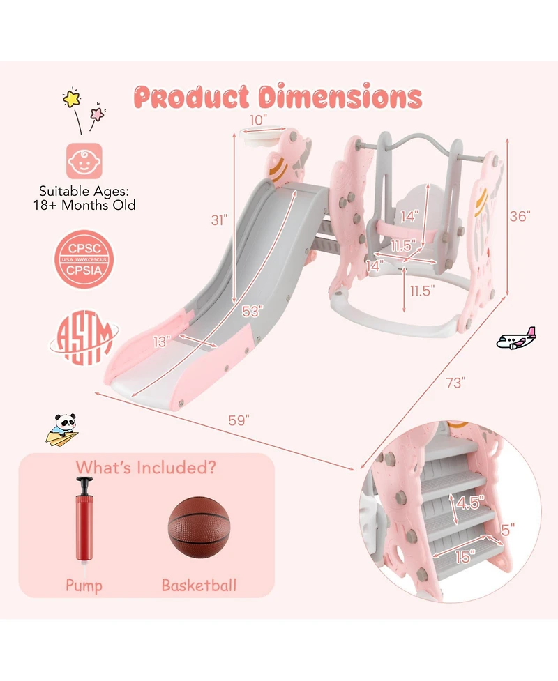 Gouun 4-in-1 Kids Slide and Swing Set with Basketball Hoop