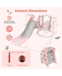 Gouun 4-in-1 Kids Slide and Swing Set with Basketball Hoop