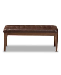 Baxton Studio Walsh Mid-Century Modern Dark Brown Leather-Effect Polyester Fabric Upholstered and Walnut Brown Finished Wood Dining Bench