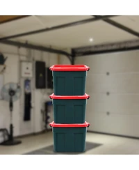 Rubbermaid Roughneck 18 Gal Plastic Holiday Storage Tote, Green and Red (6 Pack)