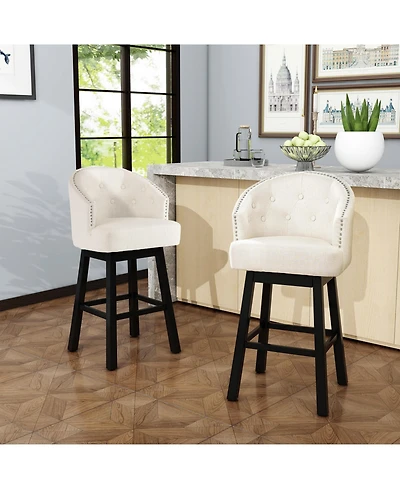 Set of 2 Swivel Bar Stools with Nailhead Trim, 32'' Seat Height for Kitchen Island or Home Bar -The Pop Home