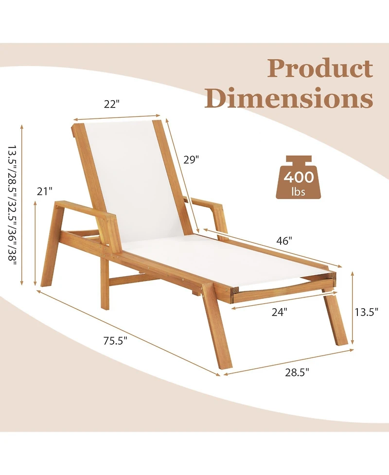 Gouun Patio Chaise Lounge Chair with Armrests and Fabric Seat for Backyard