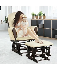 Gouun Wood Glider and Ottoman Set with Padded Armrests and Detachable Cushion