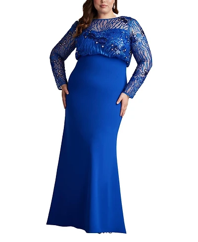 Tadashi Shoji Plus Size Garnet Sequin Embroidered Blouson Gown