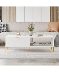 47in Rectangle Wood Mid-Century Modern Coffee Table with 2 Drawers