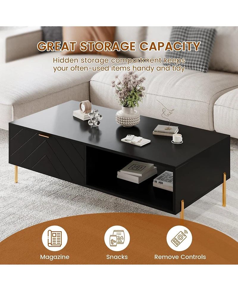Boyel Living 47in Rectangle Wood Mid-Century Modern Coffee Table with 2 Drawers