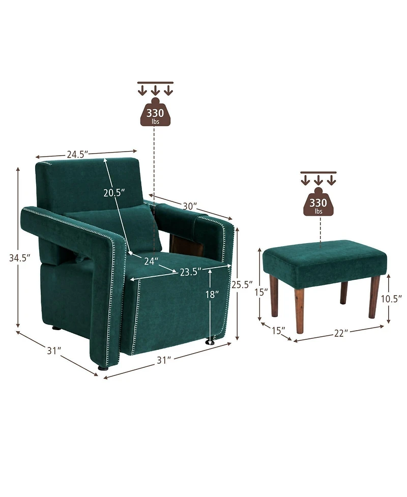 Gouun Modern Berber Fleece Single Sofa Chair with Ottoman and Waist Pillow