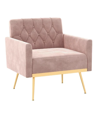 Gouun Modern Velvet Accent Chair with Button Tufted Back Metal Legs and Adjustable Foot Pads