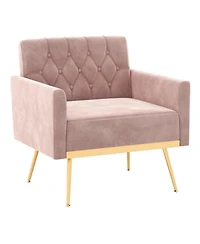 Gouun Modern Velvet Accent Chair with Button Tufted Back Metal Legs and Adjustable Foot Pads