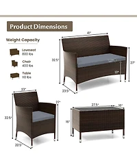 Gouun 4 Pieces Comfortable Outdoor Rattan Sofa Set with Glass Table