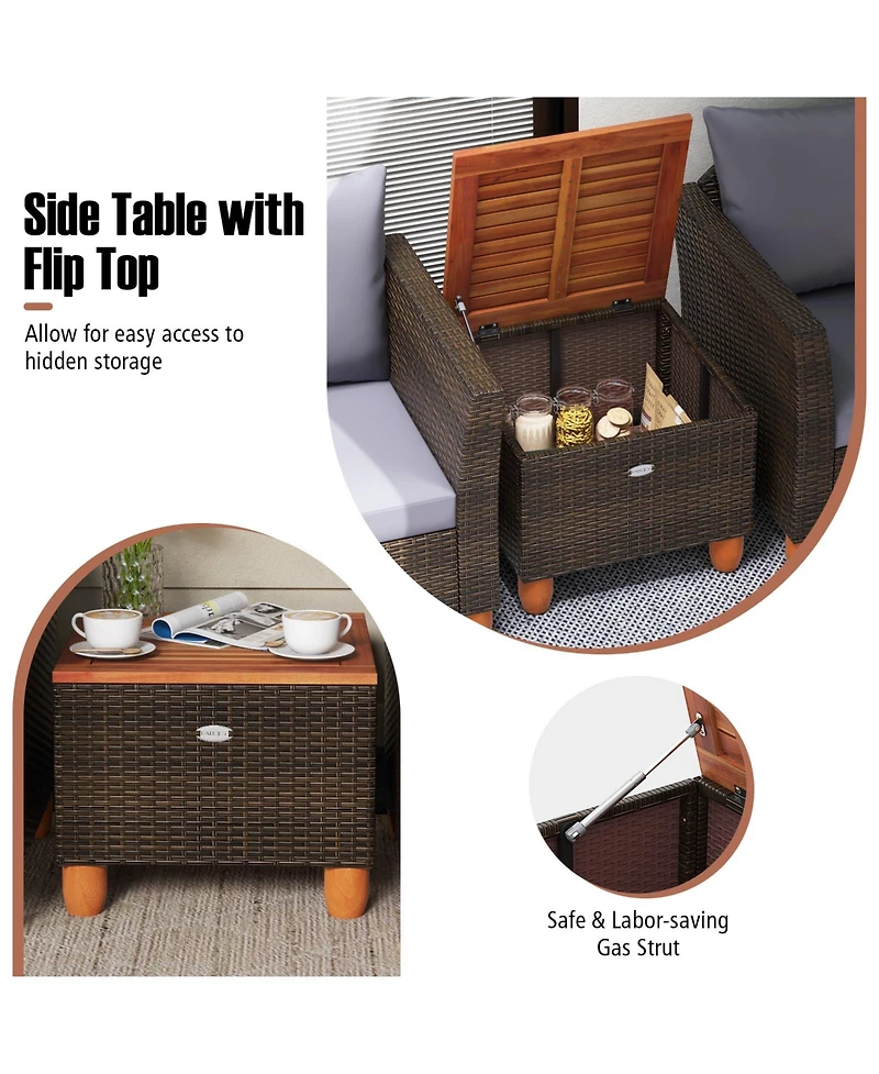 Gouun 3-Piece Patio Rattan Furniture Set with Acacia Wood Table