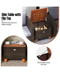 Gouun 3-Piece Patio Rattan Furniture Set with Acacia Wood Table