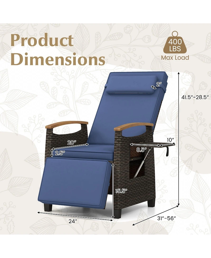 Gouun Patio Wicker Recliner Chair with Adjustable Backrest and Footrest