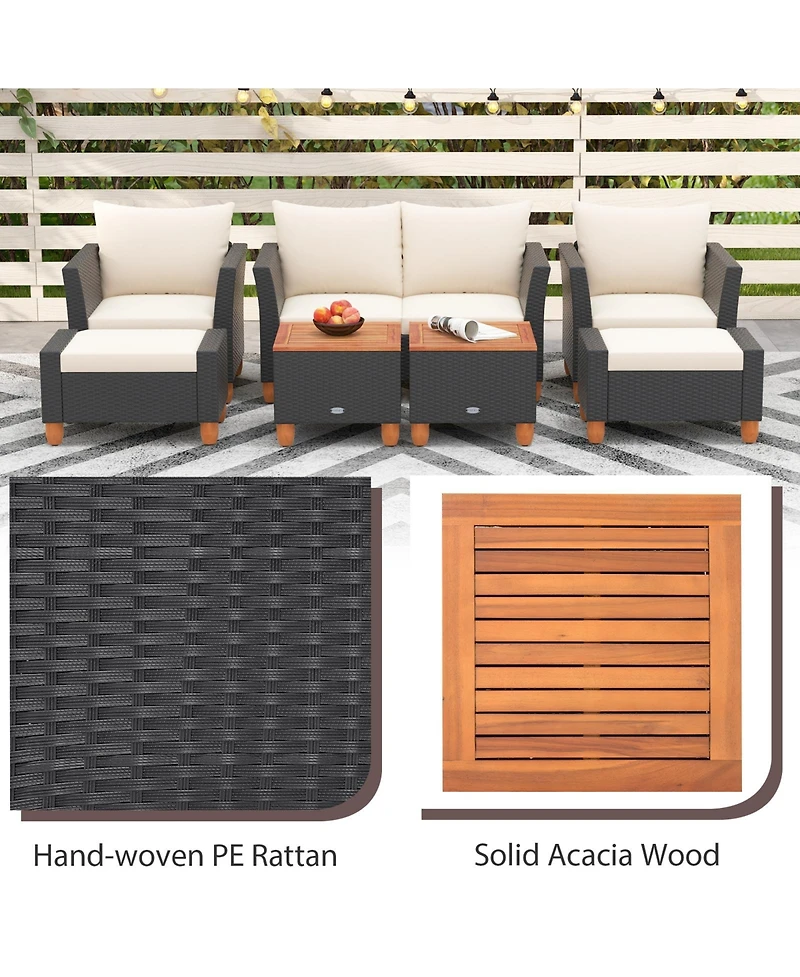 Gouun 7 Pieces Patio Furniture Pe Rattan Sectional Sofa Set with Armchairs and Table