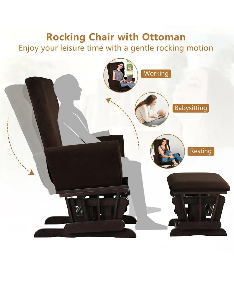 Gouun Baby Nursery Relax Rocker Rocking Chair Glider and Ottoman Cushion Set